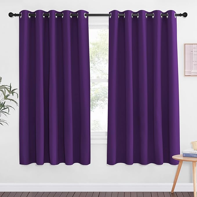 NICETOWN 66 Inch Long Blackout Curtains for Bedroom Living Room, Thermal Insulated Room Darkening Curtains, Light Blocking Blackout Drapes for Bedroom, 66" W x 66" L, 1 Panel, Royal Purple