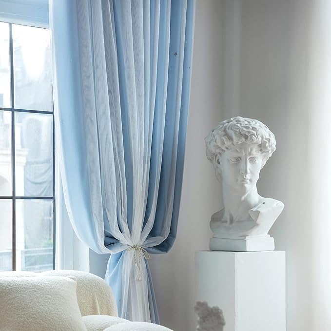 Star Double Layer Blackout Curtains for Bedroom, Kids - Cute, 72 Inch Long 2 Panel Set, Blue, 42 x 72 Inch
