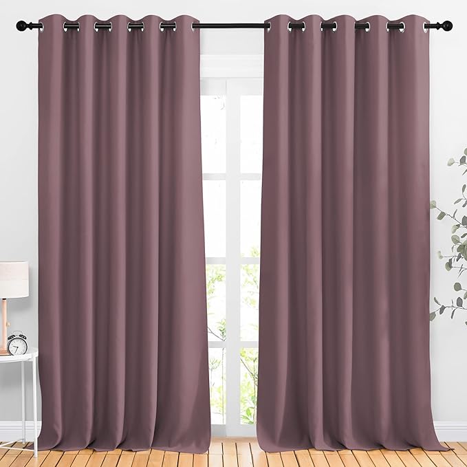 NICETOWN Room Darkening Curtains Extra Long 110 Inches, Grommet Thermal Insulated Weighted Window Treatments for Living Room/Farmhouse, W66 x L110, Dry Rose, 2 Panels