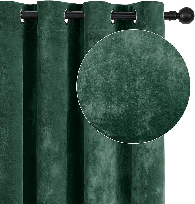 SMILETIME Forest Green Crushed Velvet Curtains 52x84 inch Luxurious Thermal Insulated Soundproof Drapes for Living Room Bedroom Office Soft and Durable Light-Filtering Window Treatments, 2 Panels