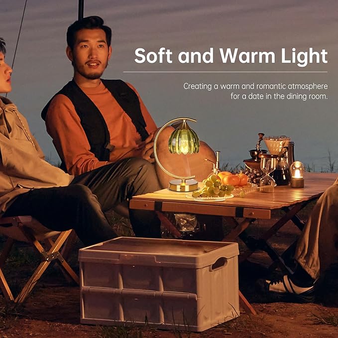 Tulip Table Lamp with 5200mAh Battery & Touch Control, Cordless Lamp with 3 Color Temperatures Clear Bulb, Rechargeable Small Table Lamps for Living Room, Bedside, Nightstand (Green Tulip)