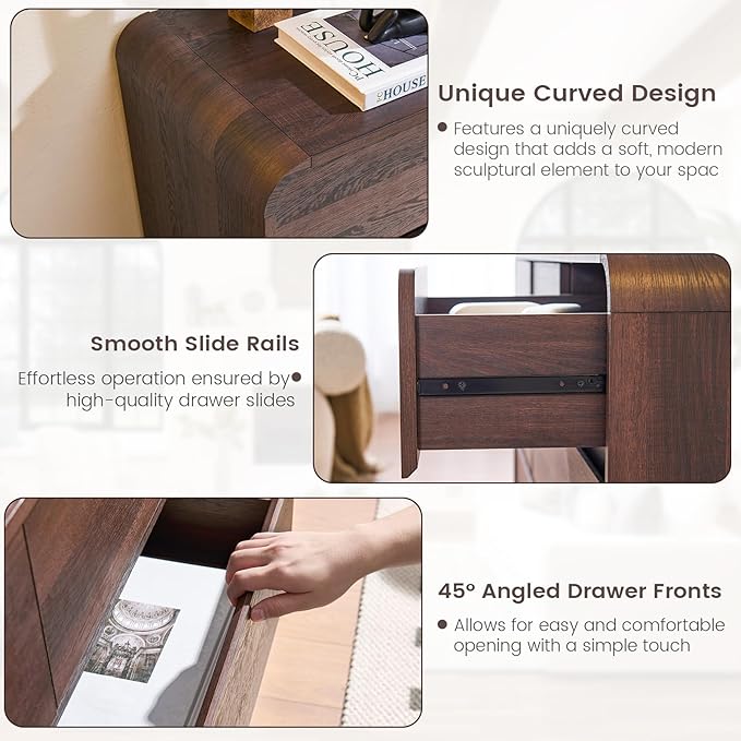 Walnut Dresser for Bedroom, Modern 5 Drawer Closet, Freestanding Dressers with Deep Drawers, Large Storage Organizer for Living Room, 29.5’’ W