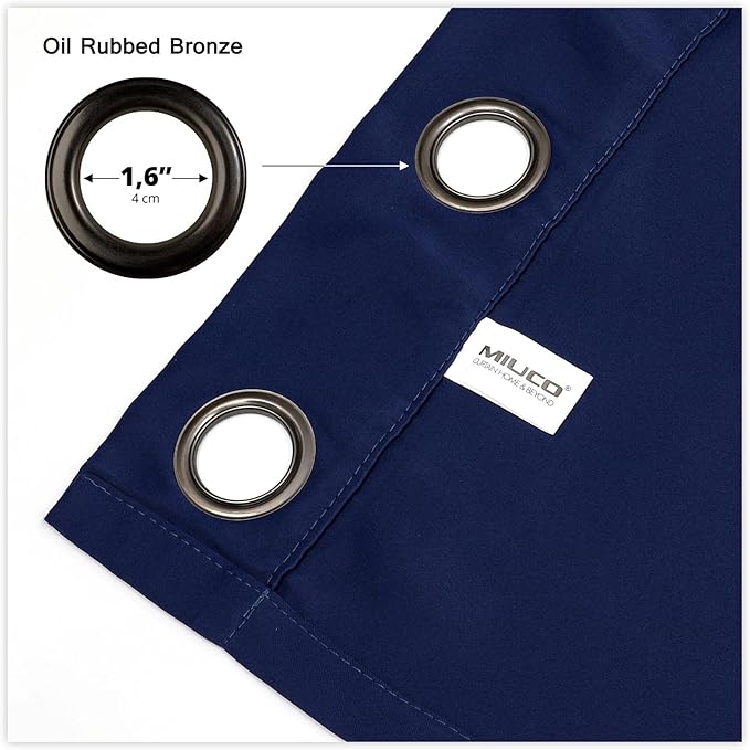 MIUCO Room Darkening Grommet Thermal Insulated Blackout Window Curtains Panels for Bedroom Set of 2 52x95 Inch Navy Blue, Bonus 2 Tie Backs Included