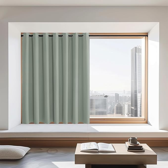 NICETOWN Blackout Curtains 72 inches Long, Grommet Privacy Window Treatment Thermal Insulated Room Darkening Sliding Glass Door Drape for Bedroom Living Room, 1 Panel, W100 x L72, Sage Green