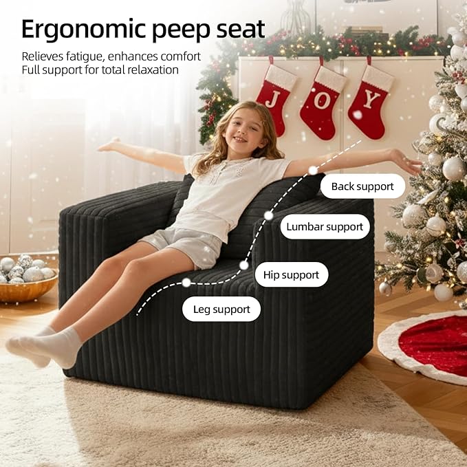 Single Cloud Sofa, Giant Bean Bag Chair with High Backrest & Wider Armrest, Foam Boneless Couch for Small Spaces, Comfy Furry Sofas with Pillows for Living Room, Bedroom, Apartment, Dorm, Office