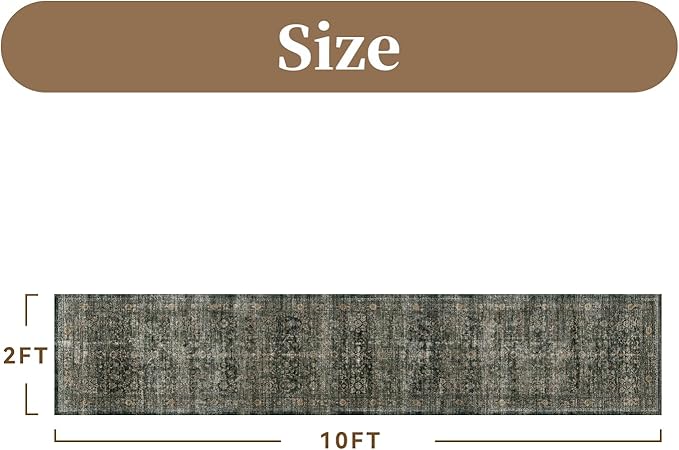 MontVoo-Vintage 2x10 Runner Rug-Soft Green Washable Runners for Hallways-Non Slip Bedside Rugs for Bedroom-Machine Washable Long Rug for Hallways Entryway Laundry Room Stair Kitchen Bathroom