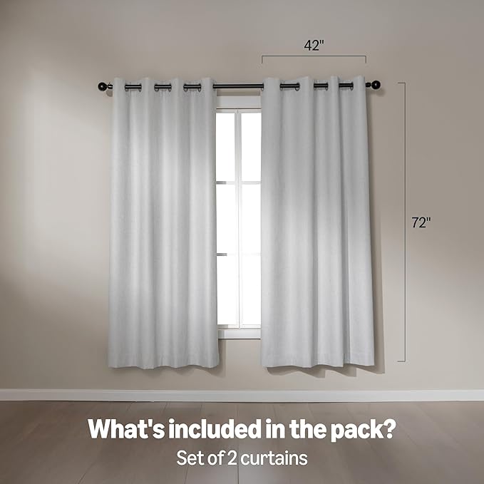 Amazon Basics Faux Linen Blackout Curtains for Bedroom and Living Room, 2-Piece Set with Grommets, 42" W x 72" L, White