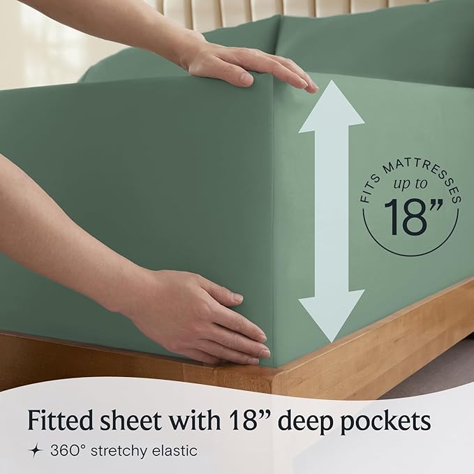 LuxClub 5 PC Split King Sheet Set, Deep Pockets Wrinkle Free Cooling Bed Sheets Hotel Bedding for Women, Men, Includes 2 Fitted Sheet, 1 Flat Sheet and 2 PillowcasesSoft Tree Moss Green