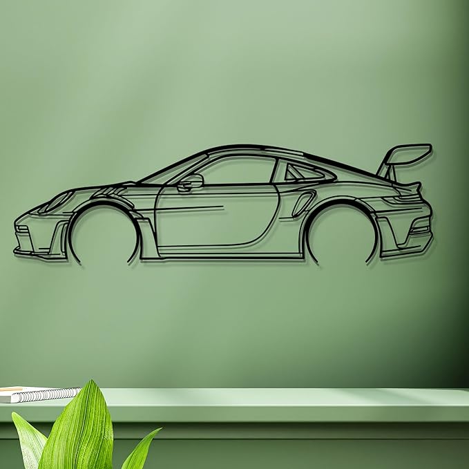 Dekory Car Wall Art – 911 GT3 RS (992) Black Metal Sports Car Silhouette, Modern Industrial Automotive Wall Decor for Garage, Living Room or Bedroom – 56 Inch (XXL)