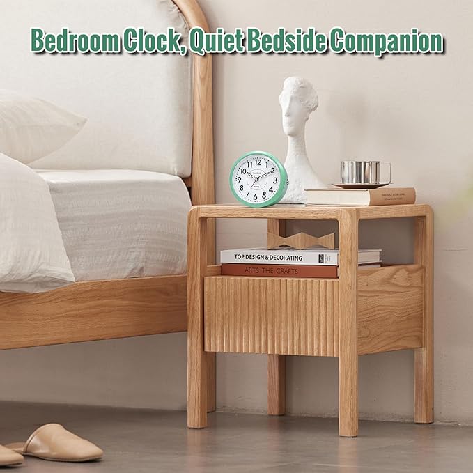 4 Inch Analog Battery Alarm Clock for Seniors, Small Desk Bedside Nightstand Vintage Clock, Alarm Clocks for Bedrooms Bathroom Kithchen Home Office Decor, Large Display for Elderly, Mint