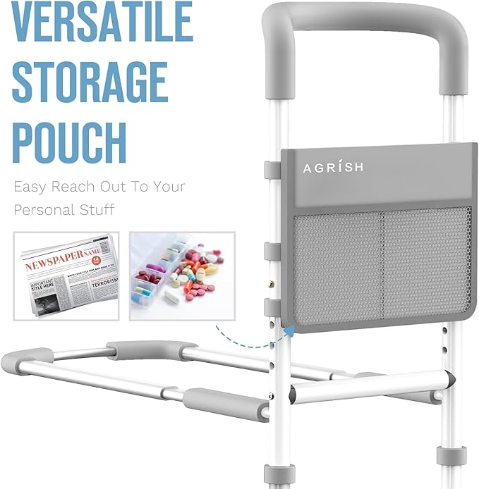 Agrish Bed Rails for Elderly Adults Safety, Bed Rails for Seniors with Motion Lights & Storage Pouch, Adjustable Bed Assist Rail for Surgery Patients - Medical Bed Rail