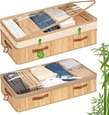 Livole Bamboo Under Bed Storage, 6-10 inches Height Adjustable Underbed Storage Containers, 92L XXXL Large Under Bed Storage Bins with Clear Lid & Label for Clothes, Blankets, Sweater, Shoes, 1 Pack