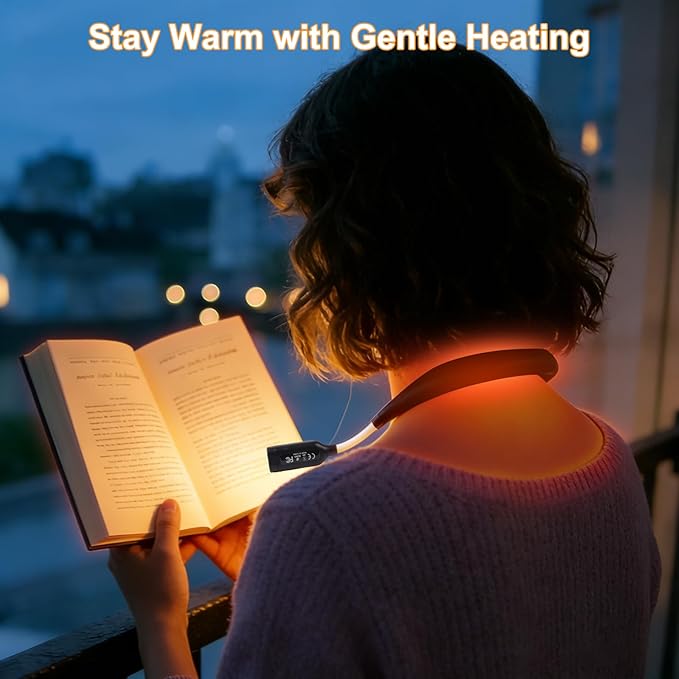 Neck Light with Neck Heating, 2000mAh Rechargeable Battery, Hands-Free Reading Light for Bed, Knitting,Camping and Book Lovers(Black)