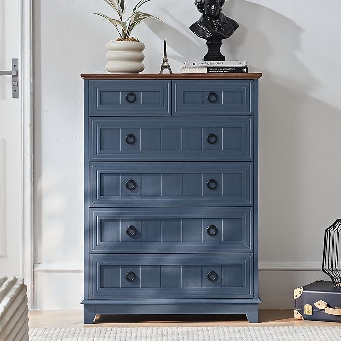 Farmhouse 6 Drawer Dresser for Bedroom Set of 2, 41" Tall Small Dressers & Chest of Drawers, Rustic Wood Dresser with Metal Handle, Storage Organizer Closet for Living Room, Hallway, Entryway