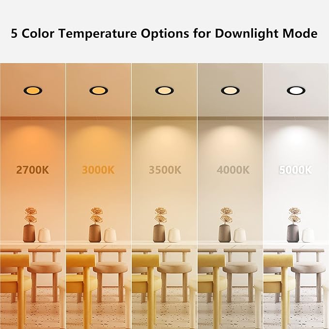 CycevSun 4 Inch Black Recessed Lights with Night Light, Dimmable & 2700K/3000K/3500K/4000K/5000K Selectable, 9W, ETL, IC Rated, 12 Pack