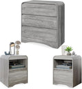3 Piece Bedroom Set, Dresser and Nightstand Sets for Bedroom, Wood 3 Drawer Dresser & Night Stand Set of 2, Wide Chest of Drawers Modern Storage Cabinet Bedroom Furniture Set, Grey
