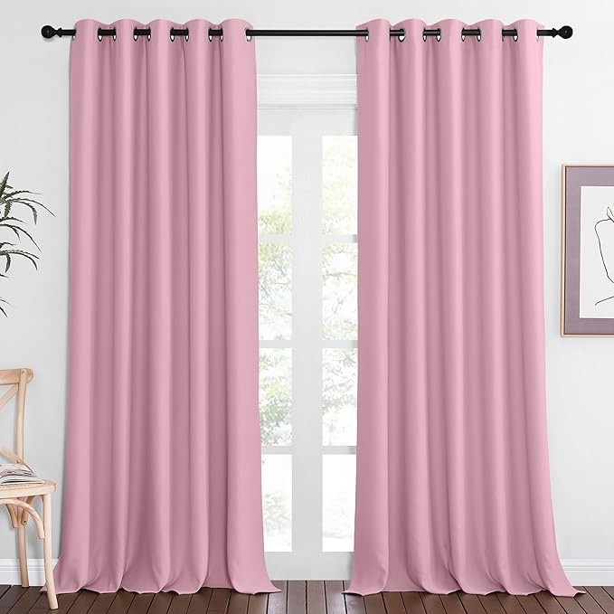 NICETOWN Patio Blackout Curtain Panels - Extra Wide Sliding Door Thermal Insulated Drape, Privacy Room Divider Curtain for Bedroom Office (Rouge Pink, 66 x 118 Inch Long)