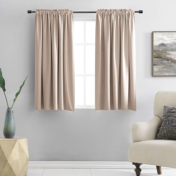 DONREN Warm Taupe Draperies Curtains for Kids Room,Small Window Treatment Thermal Insulated Room Darkening Rod Pocket Top Curtain Panels for Kitchen(Set of 2,42 by 45 Inches Long)