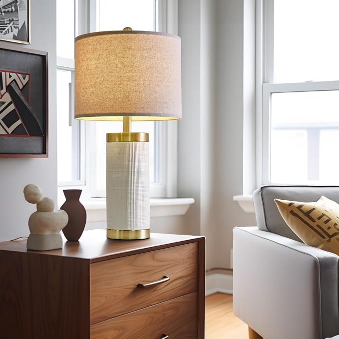 24.5" Modern Ceramic White Bedside Lamp for Bedroom Decor Farmhouse Table Lamp for Living Room Office Dorm
