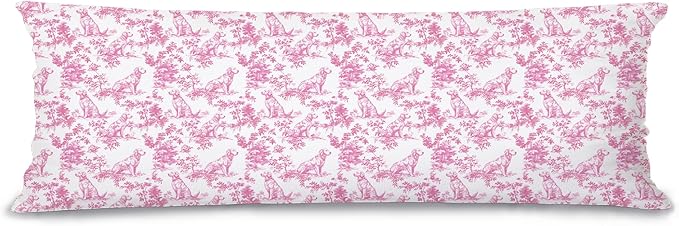 Pink Chinoiserie Golden Retriever Dog 20x54 Body Pillow Cover with Zipper,Golden Retriever Decor,Grandmillennial Pink Dog Decorative Body Pillow Cases for Bed Couch