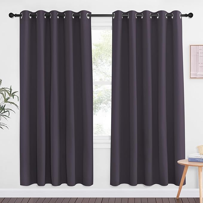 NICETOWN Greyish Purple Blackout Curtains for Bedroom 72 Inches Long, Thermal Insulated Room Darkening Grommet Window Curtains for Living Room Nursery, 66 inch x 72 inche, 1 Panel