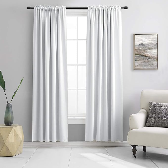 DONREN Greyish White Window Curtain Panels - 42 Width x 84 Length 2 Panels Thermal Insulated Rod Pocket Room Darkening Curtains for Bedroom