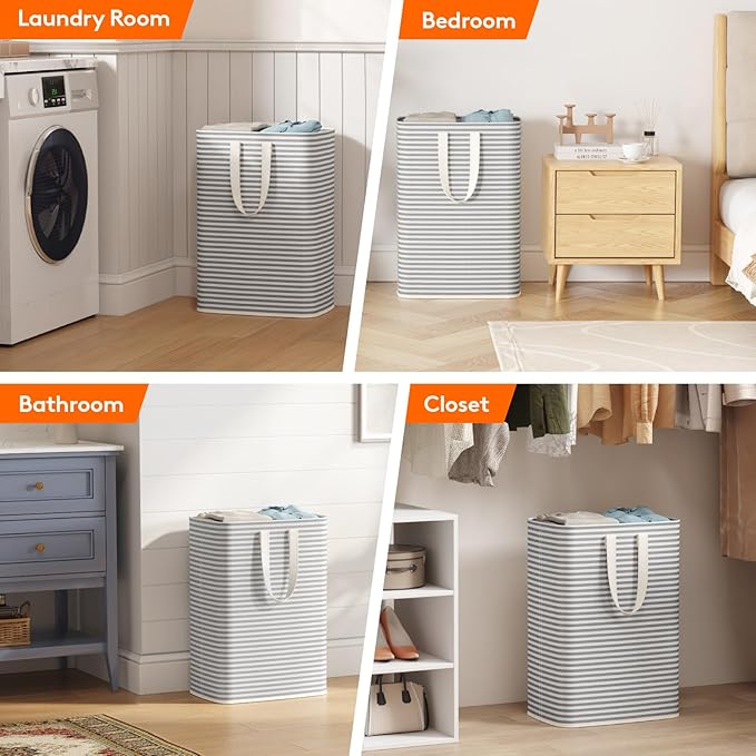 Lifewit Laundry Hamper Large Collapsible Laundry Baskets, Freestanding Waterproof Clothes Hamper with Easy Carry Handles in Laundry Room Bedroom Bathroom College Dorm for Adults, Gray, 65L