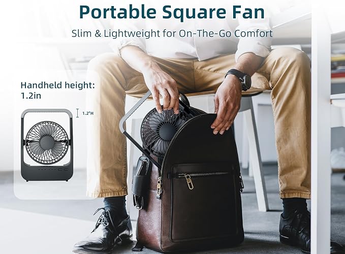 Svinkal Battery Powered Fan, 10000mah Portable Desk Fan with Timer, 3 Speeds, Whisper Quiet, 180° Rotation, Portable Fan for Office, Bedroom, Outdoor, Camping