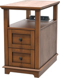 HIFYOBRO 2 Drawers End Table with Flip Top Charging Station, Type-C & USB Port & Power outlets, Wooden Nightstand, Side Table with Storage for Living Room and Bedroom