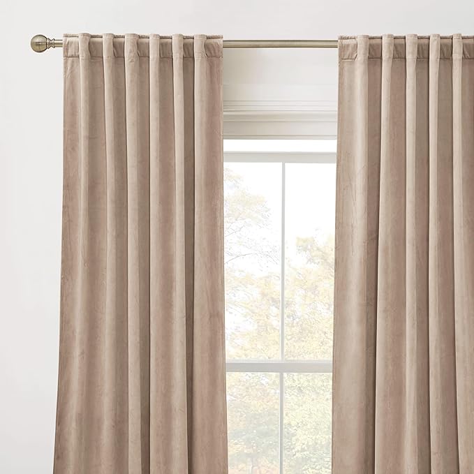 RYB HOME Velvet Curtains 120 inches Length, Back Tab & Rod Pocket Soft Fabric Curtains & Drapes for Bedroom Room Divider, Blush, W 52 x L 120, 2 Panels Set