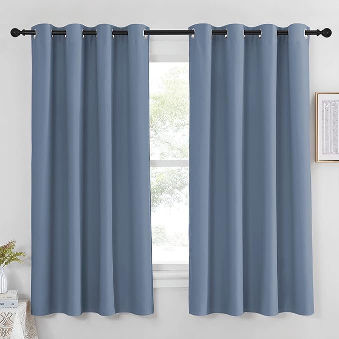 NICETOWN Blackout Curtain & Drape - (Stone Blue Color) Noise Reduction Drapery Energy Saving for Bedroom/Kids Room, 52 x 63 inches, 1 Piece