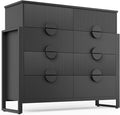 LGHM Fluted Dresser for Bedroom with 8 Drawers, Modern 8 Drawers Dressers with Semi-Cylindrical, Chest of Drawers Closet Organizers and Storage Clothes, 43" Tall Dresser with Bold Steel Frame, Black