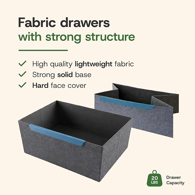 Naima Premium Fabric Dresser - Strong Metal Frame, 10 Spacious Sag-Proof Drawers with Sleek Metal Handles - Premium & Durable Storage Solution for Your Home (Navy)