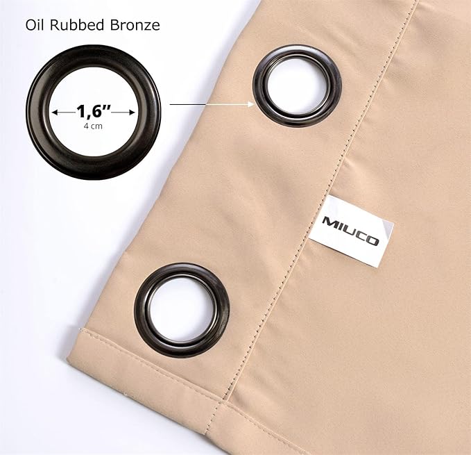 MIUCO Room Darkening Soild Grommet Blackout Curtains Panels for Nursery Window Curtains Set of 2 52x95 Inch Taupe, Bonus 2 Tie Backs Included