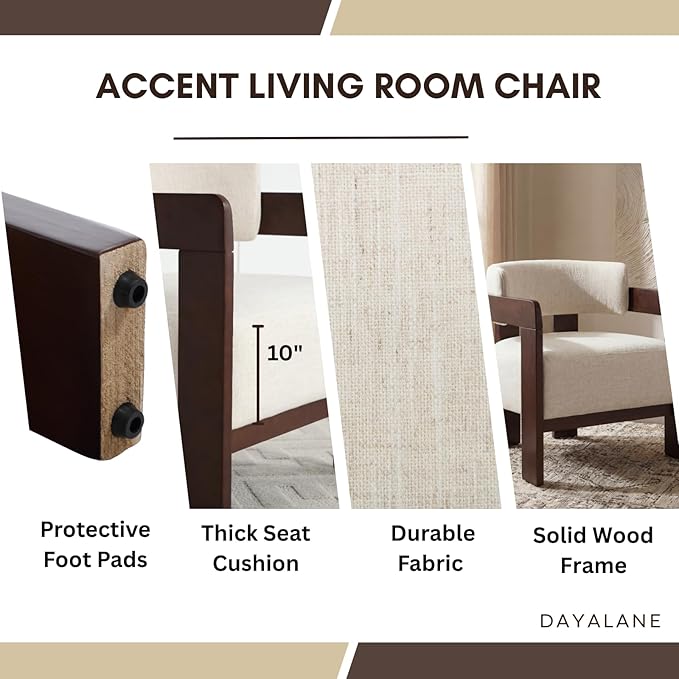 Beige Barrel Accent Chair, Cozy Upholstered Living Room Chair for Bedroom, Walnut Wood Frame, Vintage Modern Lounge Reading Chair for Apartment Waiting Room Office,1 PCS, Beige