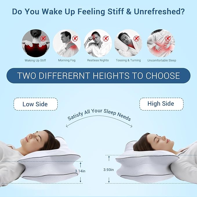 Memory Foam Cervical Pillow for Neck Support & Pain Relief, Butterfly Ergonomic Design – 24×15.75×5.7 Inches, Removable 100% Polyester Pillowcase, Suitable for Side & Back Sleepers