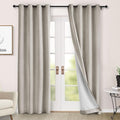Macochico 100% Blackout Chenille Curtains Thermal Insulated Noise Reducing Velvet Draperies for Living Room Bedroom Hotel Beige Taupe Blackout Curtains Grommet Top with Tieback 84" Wx84 L 1 Panel