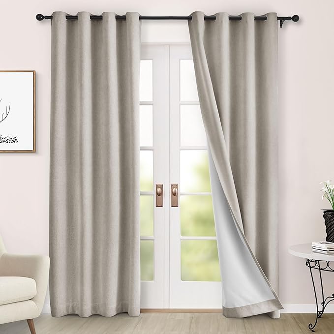 Macochico 100% Blackout Curtains Insulted Window Panels for Bedroom Living Room Dining Room Luxury Chenille Curtains Classic Home Decor Beige Taupe Curtains with Tieback 52" Wx72 L Grommet 1 Panel