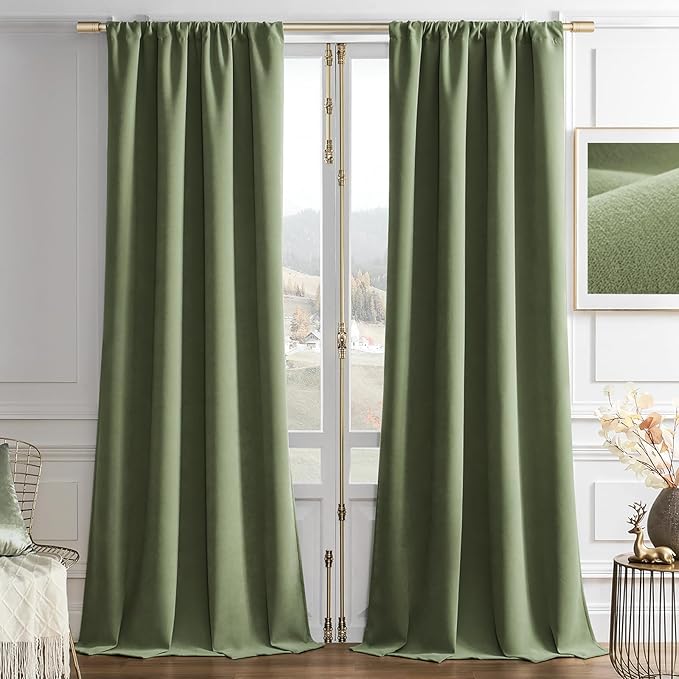 Joydeco Coconut Green Velvet Curtains 96 Inches 2 Panels, Luxury Thermal Insulated Soft Green Curtains for Bedroom & Living Room, Room Darkening Velvet Drapes, Rod Pocket (52W x 96L)