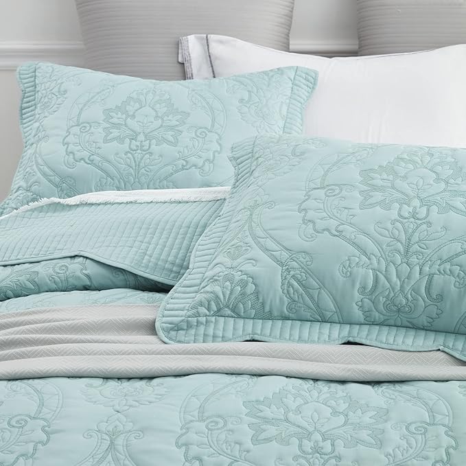 CHIXIN Microfiber King Pillow Shams Set of 2 - Quilted Decorative Pillow Covers - Seaglass - Size (20" x 36")