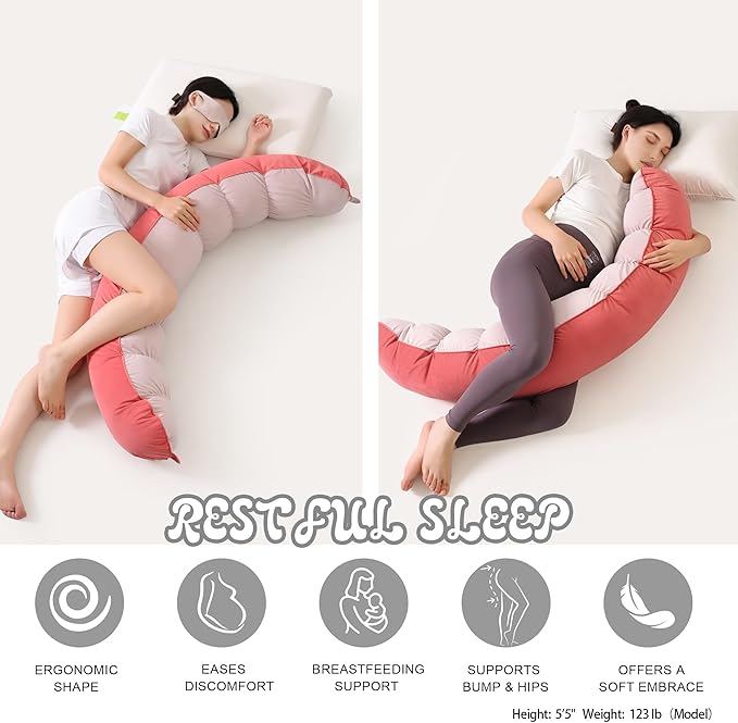 Peallow(Pat. Pend) – Long Round Body Pillow for Adults, Bolster Pillow for Sleeping, Soft and Supportive Pillow for Sleeping & Lumbar Support(Coral Peach,59")