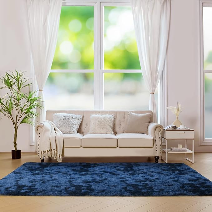 duduta Navy Blue Soft Fluffy Rug 4x6 ft, Tie-Dyed Shag Fuzzy Plush Rectangle Carpet for Bedroom Nursery Living Room Home Decor