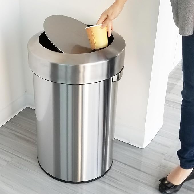 iTouchless Titan 17 Gallon Swing Open Trash Can, Stainless Steel Self-Balance Flip Top Lid Commercial Grade 64 Liter Garbage Can is Perfect for Business, Restaurant, Office and Kitchen