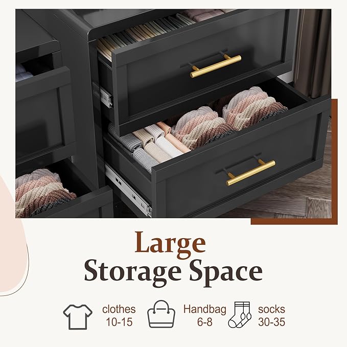 Metal Tall Dresser for Bedroom, Black Dressers & Chest of Drawers, 5 Drawer Dresser with Curved Corner, Bedroom Dressers with Drawers, Storage Cabinet for Hallway, Entryway (Black, 24" W)