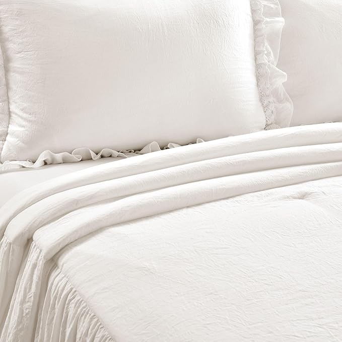 Lush Decor Ella Vintage Chic Ruffle Lace Bedspread Light Gray Farmhouse Style Lightweight 3 Piece Set King