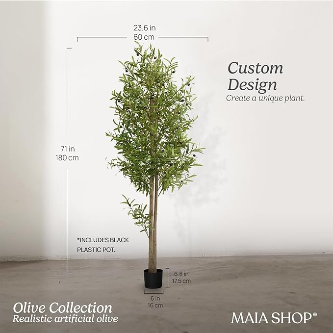 Maia Shop 71in Artificial Olive Tree Plant for House, Apartment or Office – Realistic Fake Indoor Plants for Living Room, Kitchen, Bedroom, Entryway or Bathroom – Faux Greenery for Home Décor