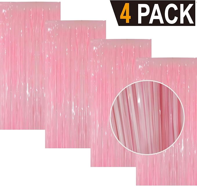 GOER 3.2 ft x 8.2 ft Foil Fringe Curtains Party Photo Backdrop Party Streamers for Birthday,Graduation,New Year Eve Decorations Wedding Decor(4 Packs,Candy Pink)