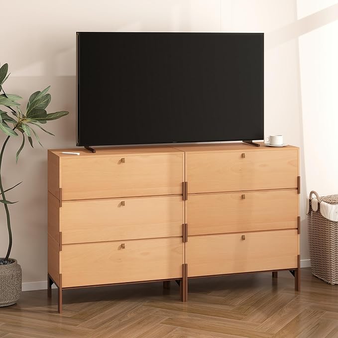 Stackable 3 Drawers Dresser, Customizable Chest of Drawers for Bedroom, Living Room, Hallway, Entryway, Closet, Easy Assembly Wood Furnitures Cabinet, 30 inch Width Beech Color