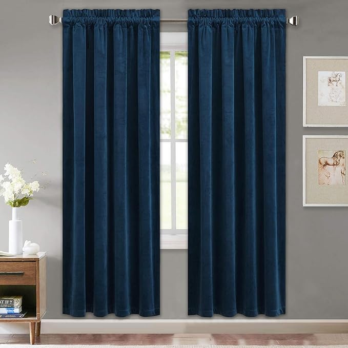 StangH Navy Velvet Curtains 72 inches - Rod Pocket Blackout Thermal Insulated Window Treatment Set Privacy Drapes for Bedroom/Boys Room, Navy Blue, W52 x L72 inch, 2 Panels