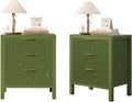 End Table with Storage, Wooden Farmhouse Nightstands with 6 Drawers, Bedside Table - Boho Tall Side Table Accent for Bedroom, Living Room, Green X2